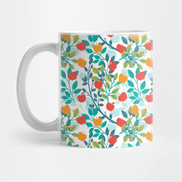 Spring Red and Green Colors Apple Fruit Pattern by FlinArt